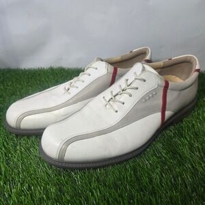ECCO 44 White Grey Leather Golf Shoes Mens Spikeless Athletic Sneakers